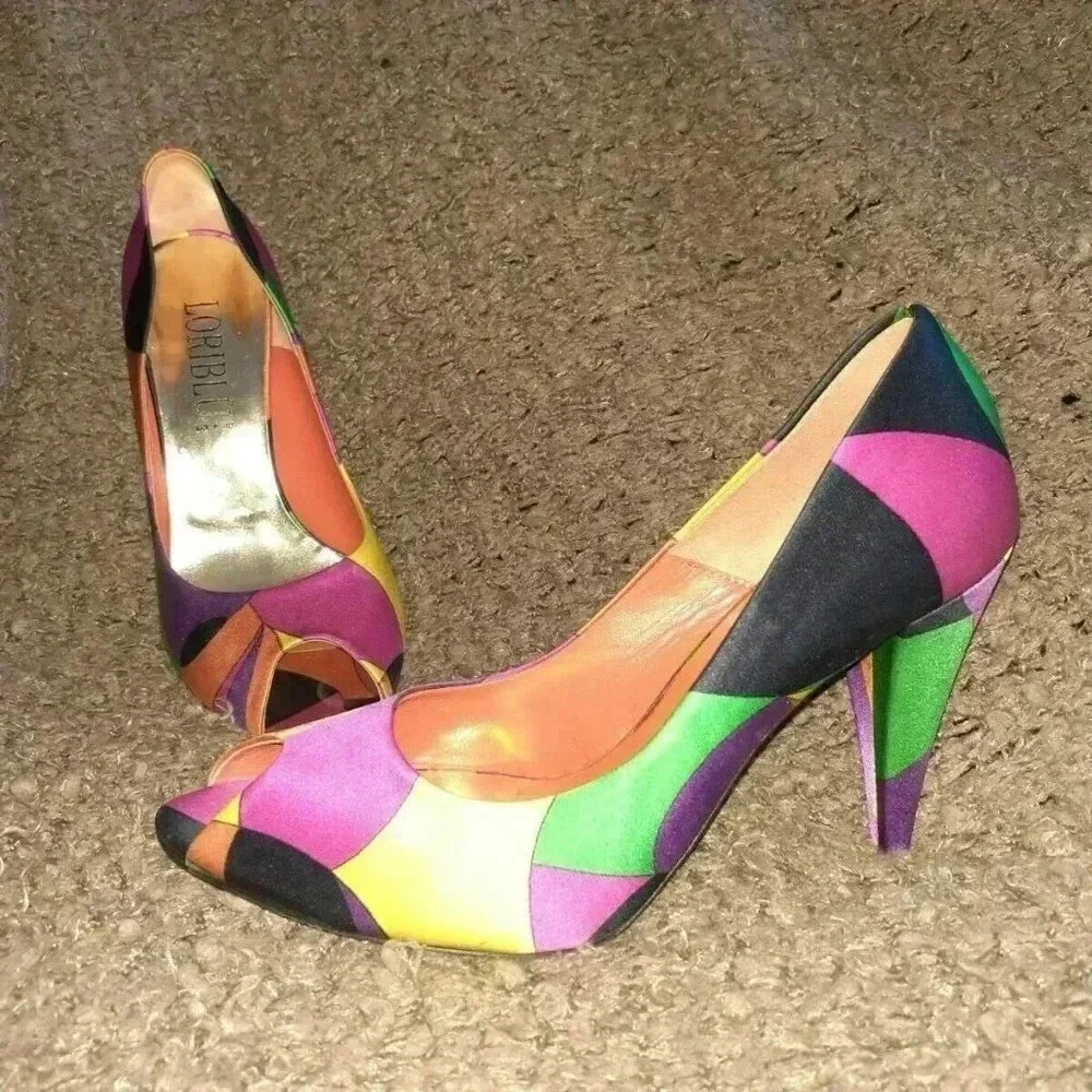LORIBLU-PUCCI Color Block-Multi-Color-Satin Heels